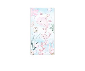 Painel De Festa Vertical 1,00 x 2,00 - Fundo do Mar Rosa Aquarela 017