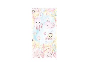 Painel De Festa Vertical 1,00 x 2,00 - Fundo do Mar Rosa e Bege Aquarela 018