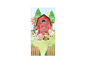 Painel De Festa Vertical 1,00 x 2,00 - Fazendinha Vermelho Cute 014