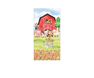Painel De Festa Vertical 1,00 x 2,00 - Fazendinha Animais Vermelho Aquarela 041