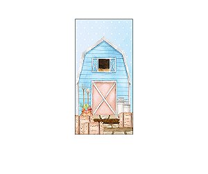 Painel De Festa Vertical 1,00 x 2,00 -  Fazendinha Azul com Bege 042