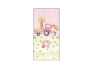 Painel De Festa Vertical 1,00 x 2,00 - Fazendinha Rosa com Flores Menina 070