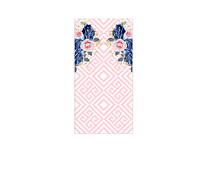 Painel De Festa Vertical 1,00 x 2,00 - Efeito Geométrico Greek Rosa com Floral Azul 005