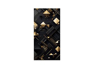 Painel De Festa Vertical 1,00 x 2,00 - Efeito Geométrico Preto com Dourado 023