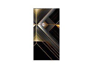 Painel De Festa Vertical 1,00 x 2,00 - Efeito Geométrico Preto com Dourado Chique 024