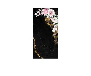 Painel De Festa Vertical 1,00 x 2,00 - Efeito Marmorizado Preto e Dourado 025