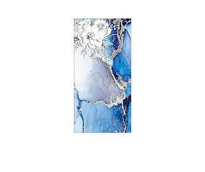 Painel De Festa Vertical 1,00 x 2,00 - Efeito Mármore Azul e prata 055