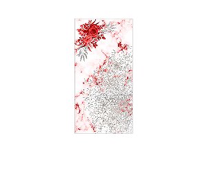 Painel De Festa Vertical 1,00 x 2,00 - Flores Efeito Mármore Vermelho e Prata 061