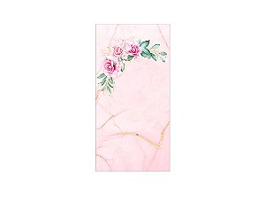 Painel De Festa Vertical 1,00 x 2,00 - Efeito Mármore Floral Rosa 069
