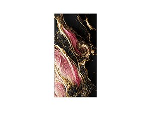 Painel De Festa Vertical 1,00 x 2,00 - Efeito Marmorizado Preto Rosa e Dourado 076