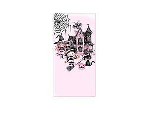 Painel De Festa Vertical 1,00 x 2,00 - Halloween Bruxinha Rosa e Preto 044