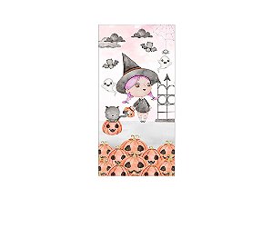 Painel De Festa Vertical 1,00 x 2,00 - Halloween Bruxinha Cute Rosa 049