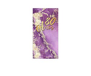 Painel De Festa Vertical 1,00 x 2,00 - Efeito Mármore Roxo com Dourado 80 Anos 045