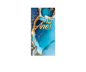 Painel De Festa Vertical 1,00 x 2,00 - Efeito Mármore Azul com Dourado 15 Anos 063