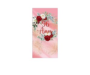 Painel De Festa Vertical 1,00 x 2,00 - Efeito Mármore Floral 96 Anos 067