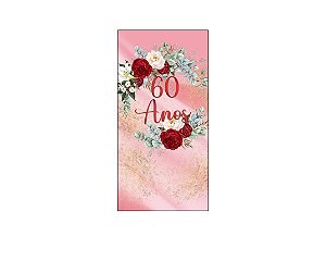 Painel De Festa Vertical 1,00 x 2,00 - Efeito Mármore Floral 60 Anos 098