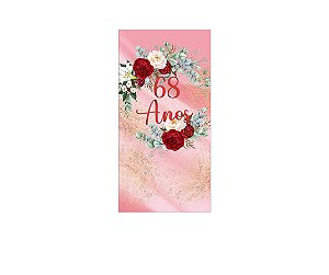 Painel De Festa Vertical 1,00 x 2,00 - Efeito Mármore Floral 68 Anos 148