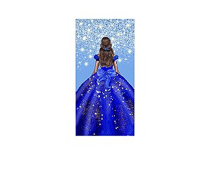 Painel De Festa Vertical 1,00 x 2,00 - Princesa Azul Efeito Glitter 200
