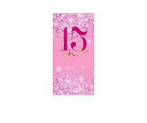 Painel De Festa Vertical 1,00 x 2,00 - 15 Anos Pink Efeito Glitter 205