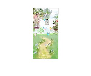Painel De Festa Vertical 1,00 x 2,00 - Jardim Aquarela Gaiolas e Borboletas 013