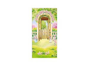 Painel De Festa Vertical 1,00 x 2,00 - Jardim Porta Flores Rosas 047