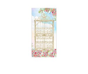 Painel De Festa Vertical 1,00 x 2,00 - Portão Dourado Jardim Florido 051