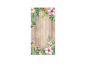 Painel De Festa Vertical 1,00 x 2,00 -  Efeito Madeira com Flores 003