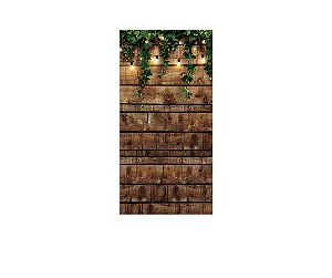 Painel De Festa Vertical 1,00 x 2,00 - Efeito Ripas de Madeira com Folhagens 016