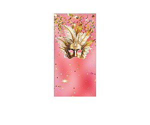 Painel De Festa Vertical 1,00 x 2,00 - Carnaval Máscaras Dourado e Rosa 028