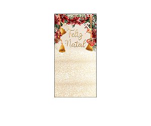 Painel De Festa Vertical 1,00 x 2,00 - Feliz Natal Sino e Flores Vermelhos 028