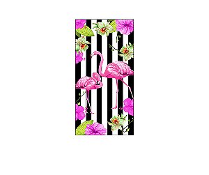 Painel De Festa Vertical 1,00 x 2,00 - Tropical Flamingos Listras 001
