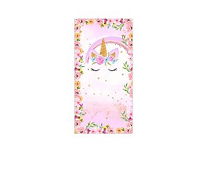 Painel De Festa Vertical 1,00 x 2,00 - Unicórnio Floral Rosa 006