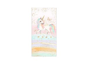 Painel De Festa Vertical 1,00 x 2,00 - Unicórnio Candy Aquarela Efeito Glitter 014