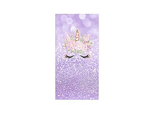 Painel De Festa Vertical 1,00 x 2,00 - Unicórnio Efeito Glitter Lilás 015