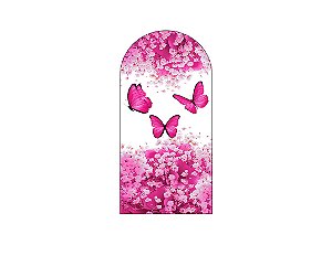 Painel De Festa Romano 1,00x2,00- Borboletas Voando Pink Floral 034