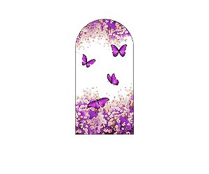 Painel De Festa Romano 1,00x2,00- Borboletas Floral Roxa 037