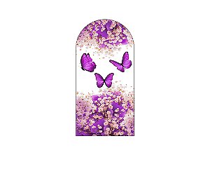 Painel De Festa Romano 1,00x2,00- Borboletas Roxo Floral 038