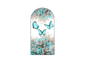 Painel De Festa Romano 1,00x2,00- Borboletas Floral Azul Esverdeado 040