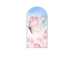 Painel De Festa Romano 1,00x2,00- Borboleta com Flor Peônia Azul e Rosa 051
