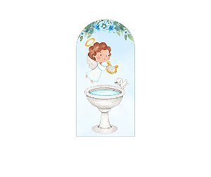 Painel De Festa Romano 1,00x2,00- Batizado Anjinho Azul com Folhas 040