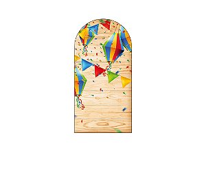 Painel Romano Veste Fácil 1,00x2,00 - Festa Junina Efeito Madeira com Bandeiras 029
