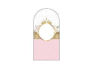 Painel De Festa Romano 1,00x2,00- Coroa Realeza Rosa com Arabesco Dourado 007