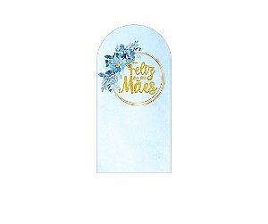 Painel De Festa Romano 1,00x2,00- Dia das Mães Frame Dourado Floral Azul 091