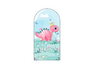 Painel De Festa Romano 1,00x2,00- Dinossauro Rosa com Folhagens 004