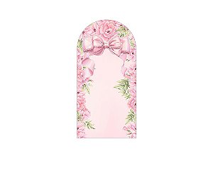 Painel De Festa Romano 1,00x2,00- Laço Rosa com Flores 063