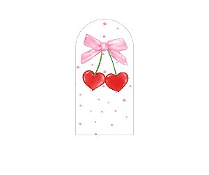 Painel De Festa Romano 1,00x2,00- Coração Cereja com Laço Rosa 079
