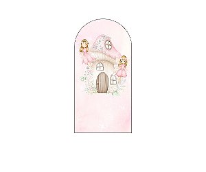Painel De Festa Romano 1,00x2,00- Fadas Casinha Cogumelo com Flores 016