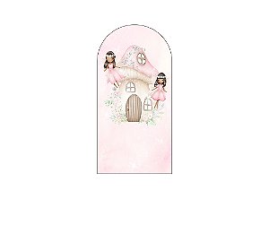 Painel De Festa Romano 1,00x2,00- Fadas Casinha Rosa com Flores 017