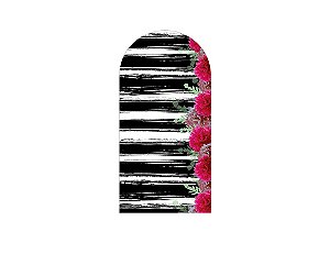 Painel De Festa Romano 1,00x2,00- Flores Rosas com Listras 006
