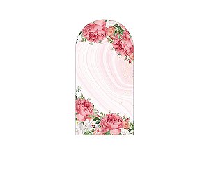 Painel De Festa Romano 1,00x2,00- Efeito Mármore com Flores Rosas 017